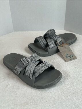 Chaco Chillos Gray Textured Strap Slide Sandals Women’s Size 6 Striped